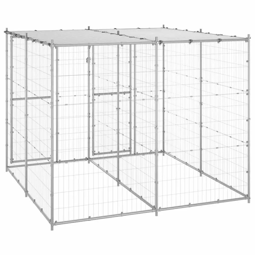 Dog Kennel Exercise Run 4.84 m² Galvanised Steel Silver