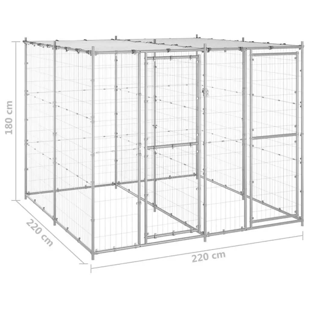 Dog Kennel Exercise Run 4.84 m² Galvanised Steel Silver