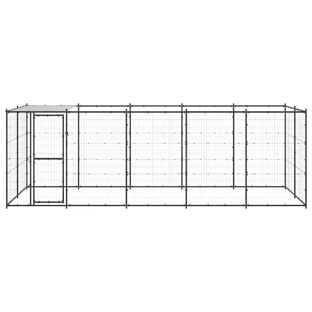 Dog Kennel Outdoor Exercise Enclosure with Roof Canopy 12.1m² Black
