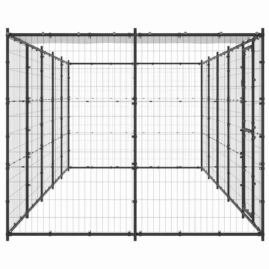 Dog Kennel Outdoor Exercise Enclosure with Roof Canopy 12.1m² Black