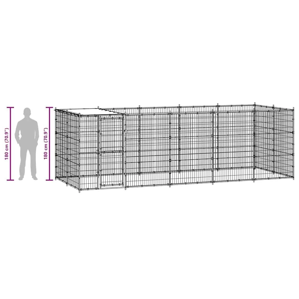 Dog Kennel Outdoor Exercise Enclosure with Roof Canopy 12.1m² Black