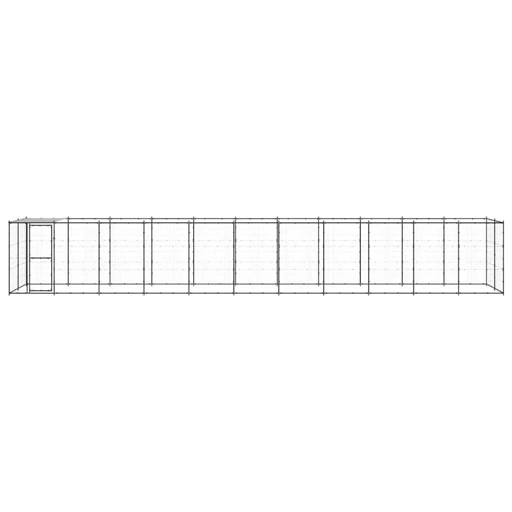 Dog Kennel Outdoor Exercise Steel Enclosure with Roof Black