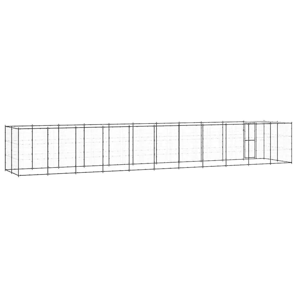 Dog Kennel Outdoor Exercise Steel Enclosure with Roof Black