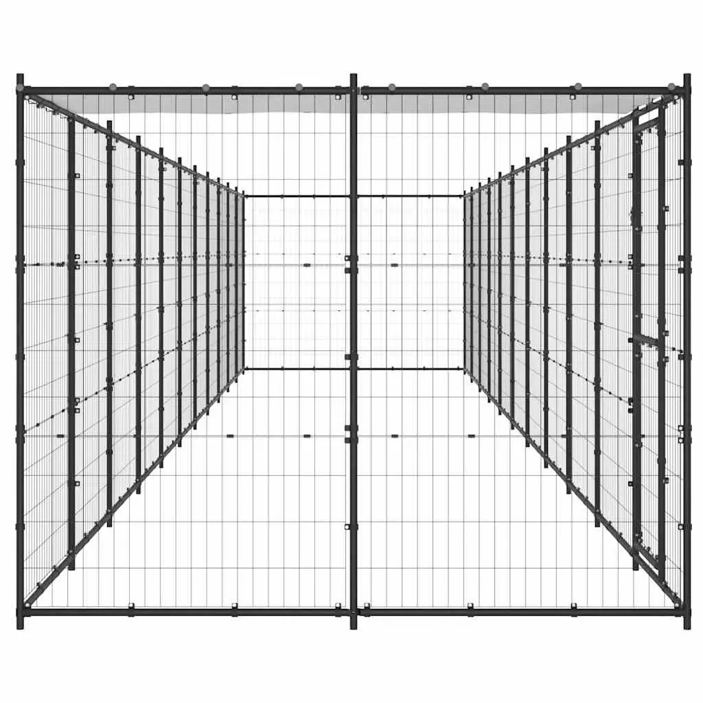 Dog Kennel Outdoor Exercise Steel Enclosure with Roof Black