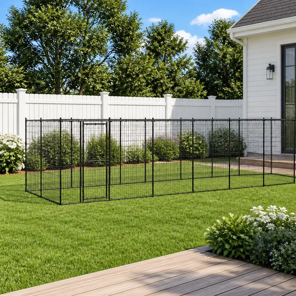 Dog Kennel Outdoor Large Play Pen 21.78 m² Black Mesh Enclosure