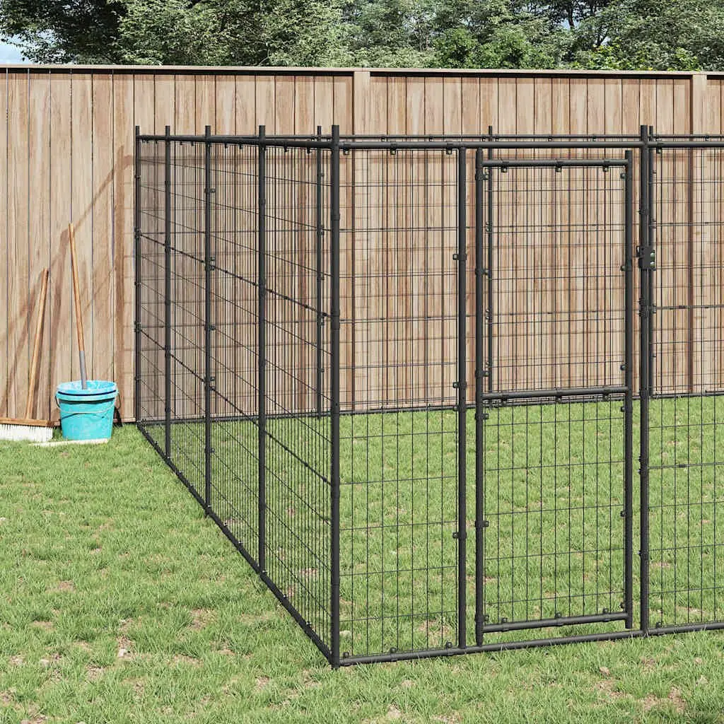Dog Kennel Outdoor Exercise Run Enclosure 33.88 m² Black Steel Mesh Ventilation Lockable Door