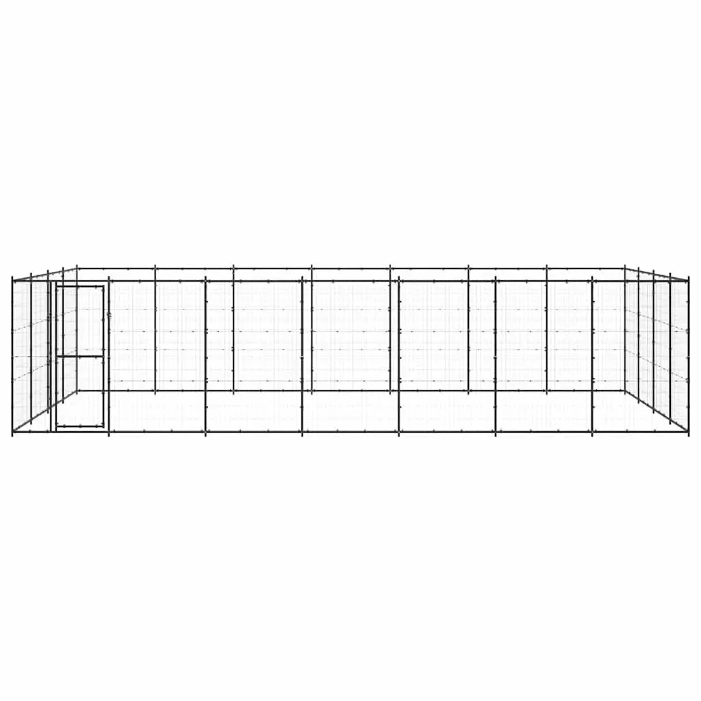 Dog Kennel Outdoor Exercise Run Enclosure 33.88 m² Black Steel Mesh Ventilation Lockable Door