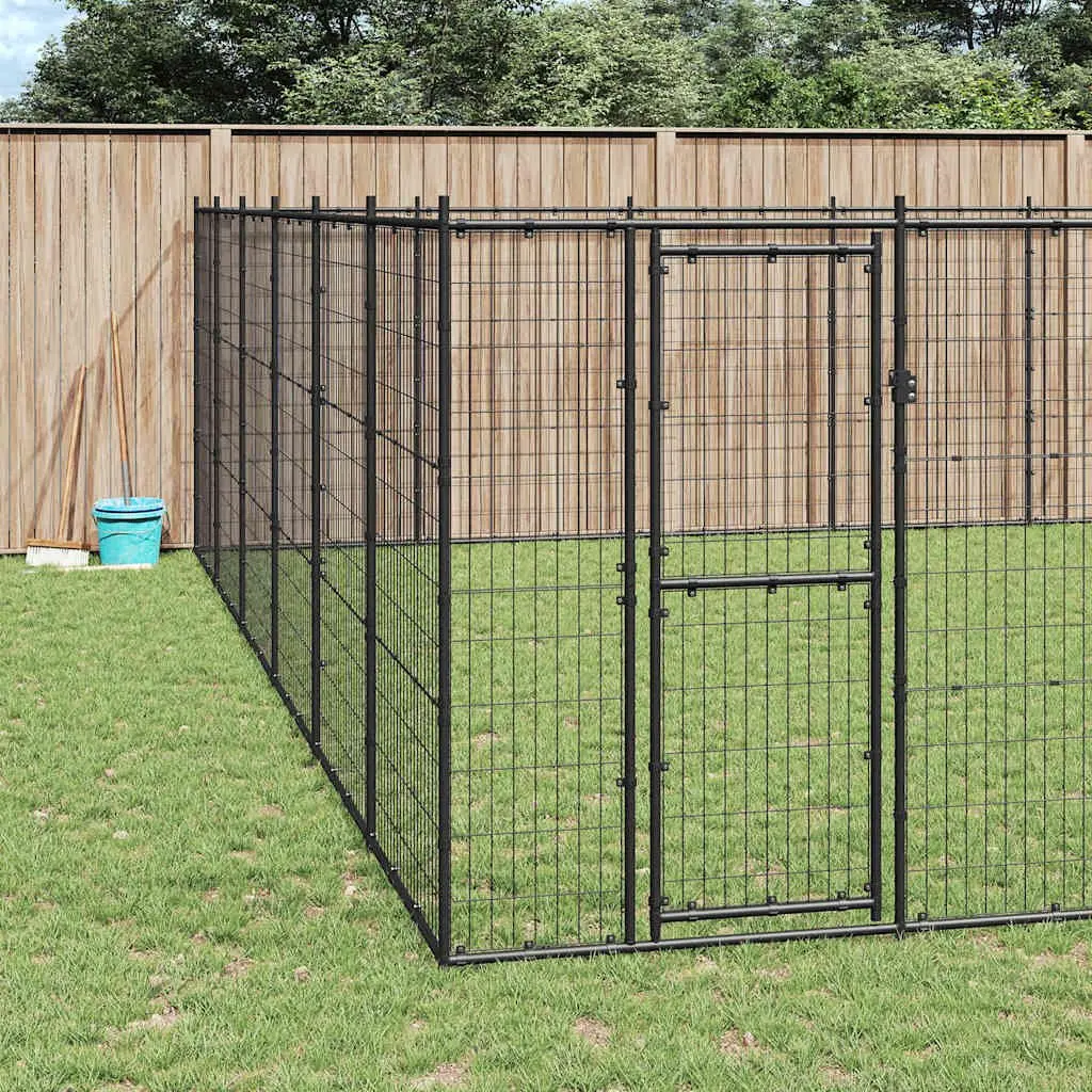 Dog Kennel Outdoor Exercise Pen Steel Mesh Lockable Door Black 79.86 m²