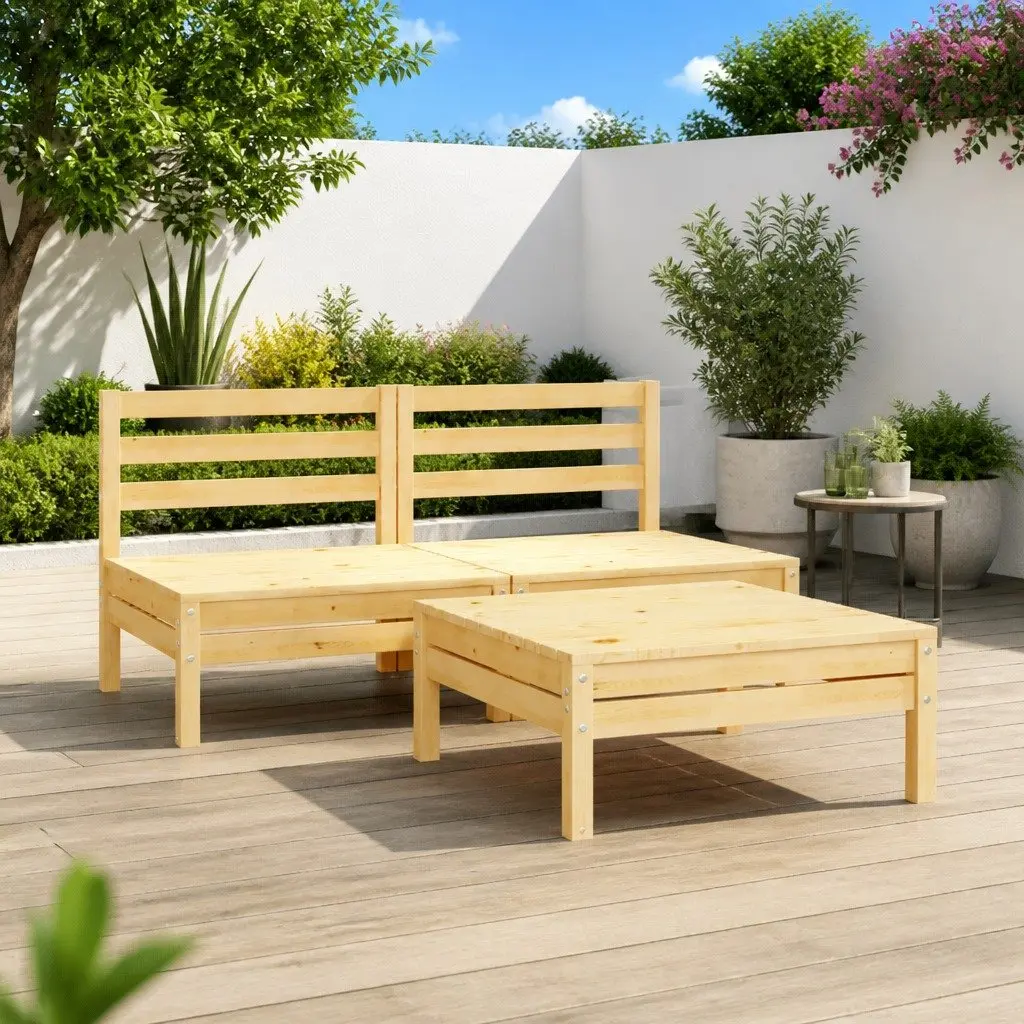 3 Piece Garden Lounge Set Outdoor Furniture Solid Wood Patio Seating Brown