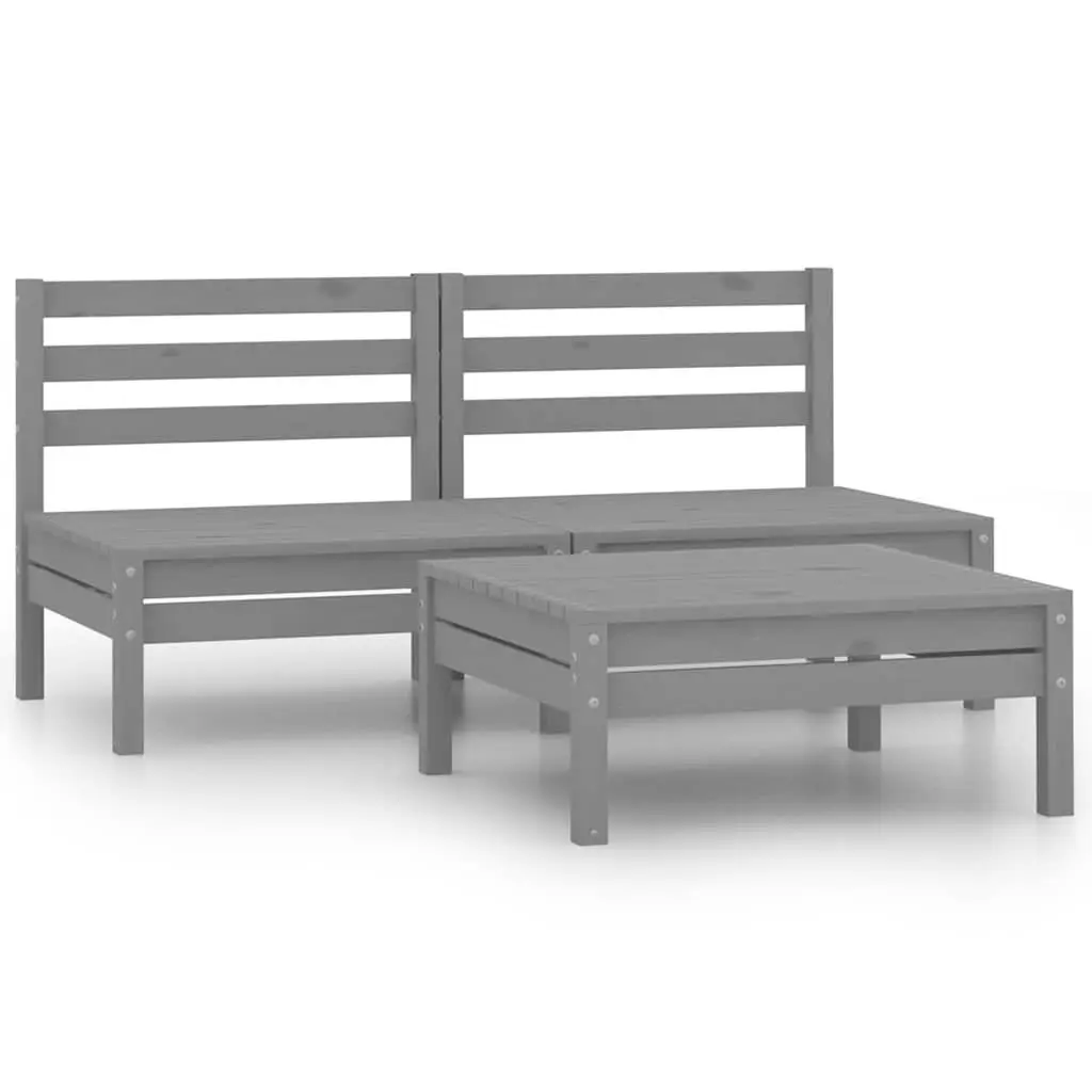 Garden Lounge Set 3 Piece Grey Solid Pinewood Outdoor Furniture Modular