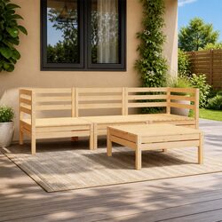 Dependable 4-Piece Garden Lounge Set Made of Solid Pinewood