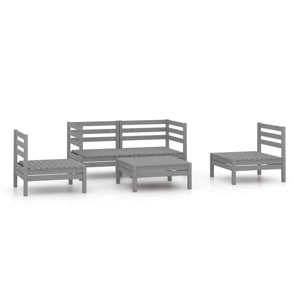 5 Piece Garden Lounge Set Grey Solid Pinewood Outdoor Furniture Modular Patio