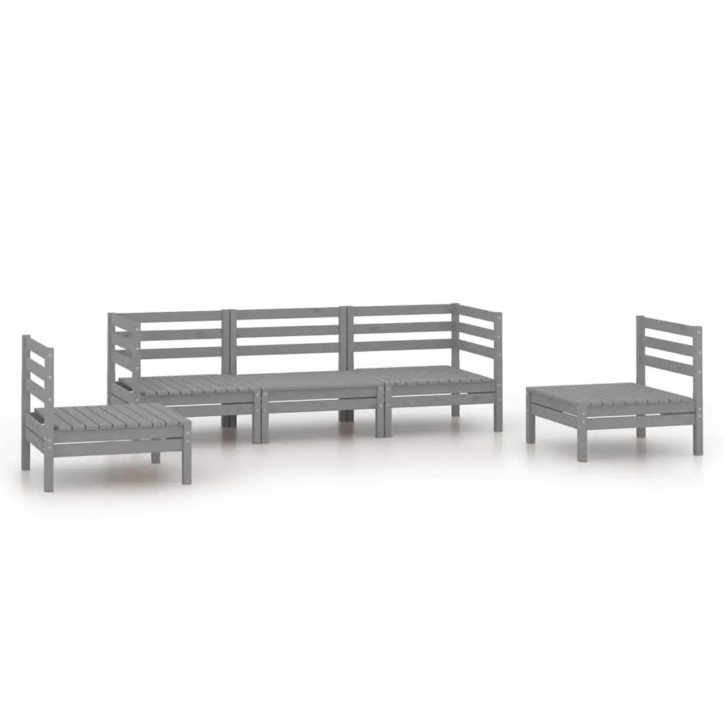 5 Piece Garden Lounge Set Grey Outdoor Furniture Solid Pinewood Modular
