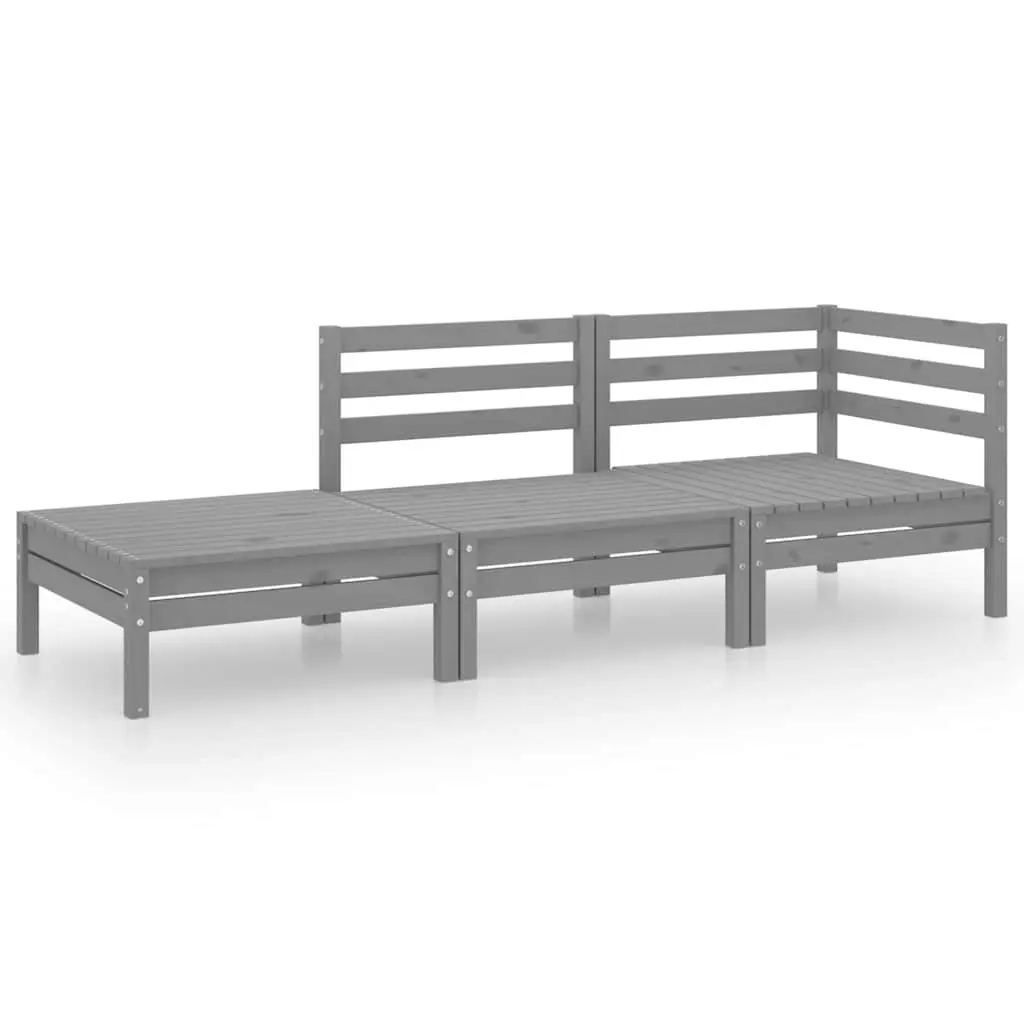 Garden Lounge Set 3 Piece Grey Outdoor Furniture Modular Solid Wood