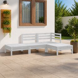 Comfortable 4-Piece Garden Lounge Set in White Pinewood