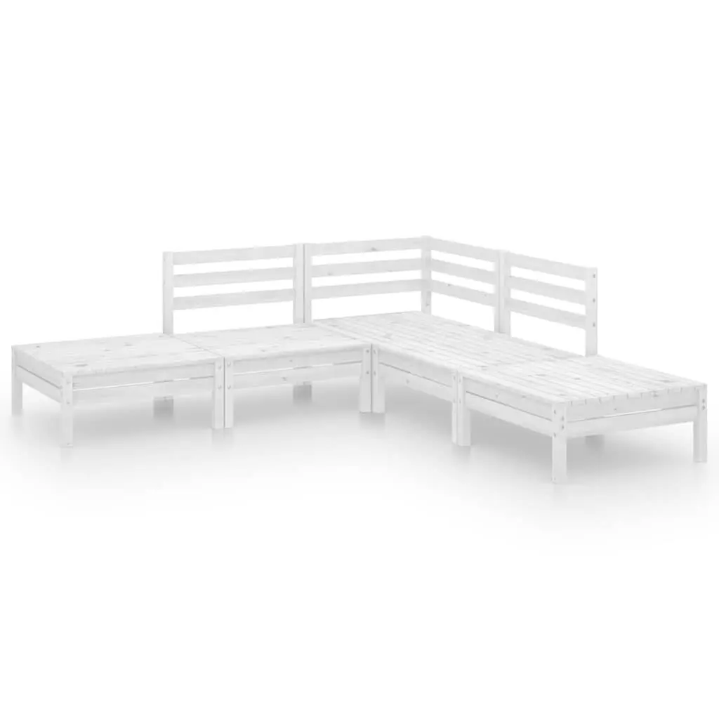 5 Piece Garden Lounge Set Solid Wood White Modular Outdoor Furniture