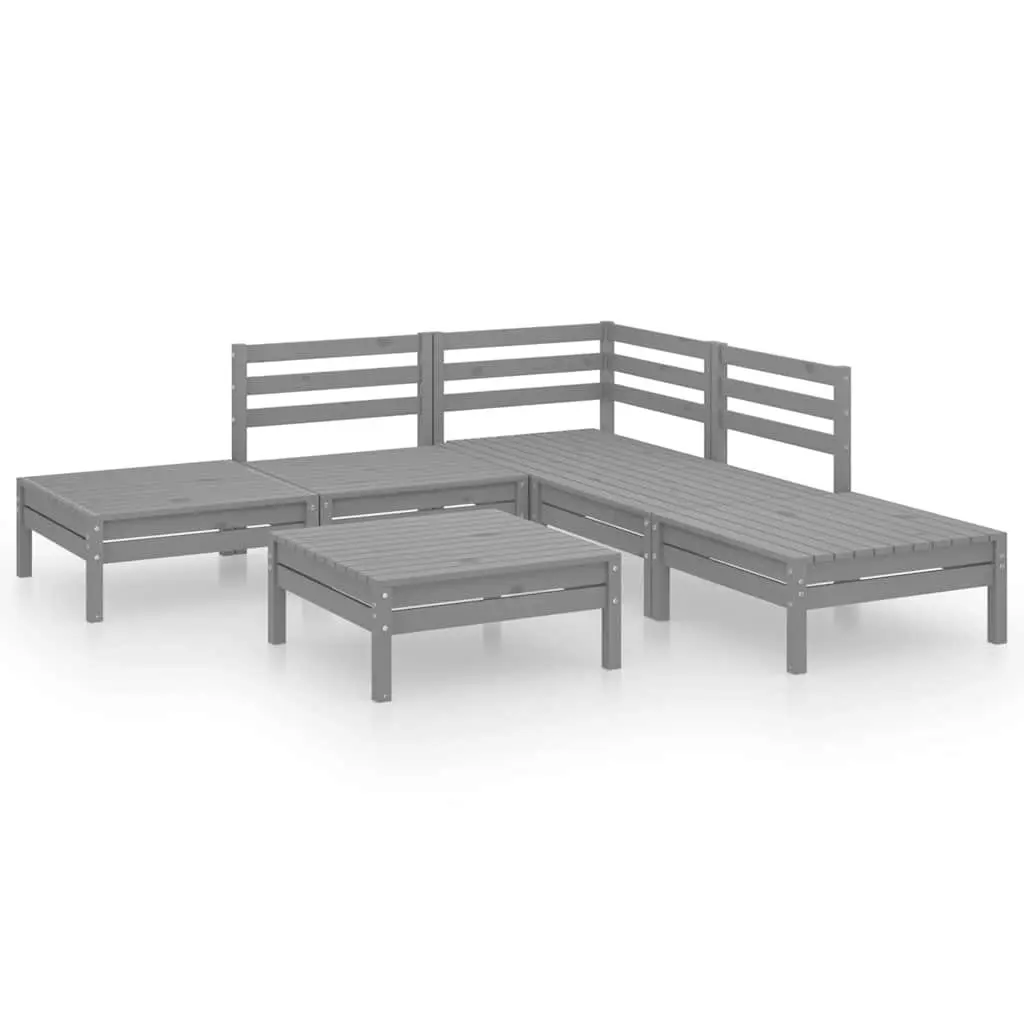 6 Piece Garden Lounge Set Outdoor Furniture Solid Pinewood Modular Sofa Grey