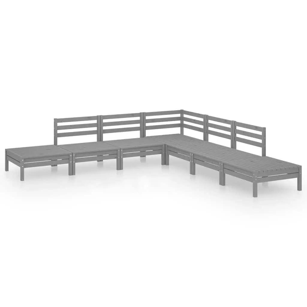 7 Piece Garden Lounge Set Wooden Sofa Outdoor Relaxation Grey