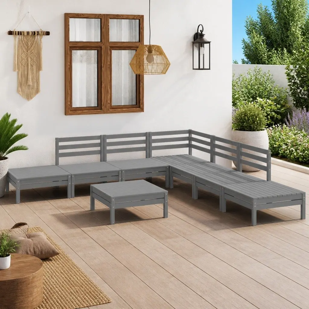 Garden Lounge Set 8 Piece Wooden Sofa Patio Furniture Grey Outdoor Lounger
