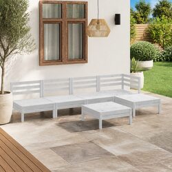 6 Piece Garden Lounge Set Solid Wood Patio Furniture Outdoor Sofa White
