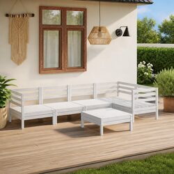 6 Piece Garden Lounge Set Solid Wood Patio Furniture Outdoor Sofa White