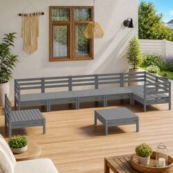 Reliable 8-Piece Grey Wooden Lounge Set for Outdoors
