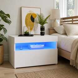 Bedside Cabinet with RGB LED Lights 2 Pieces White Nightstand Storage Organiser