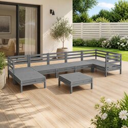 8 Piece Wooden Garden Lounge Set Outdoor Patio Sofa Furniture Grey Modular