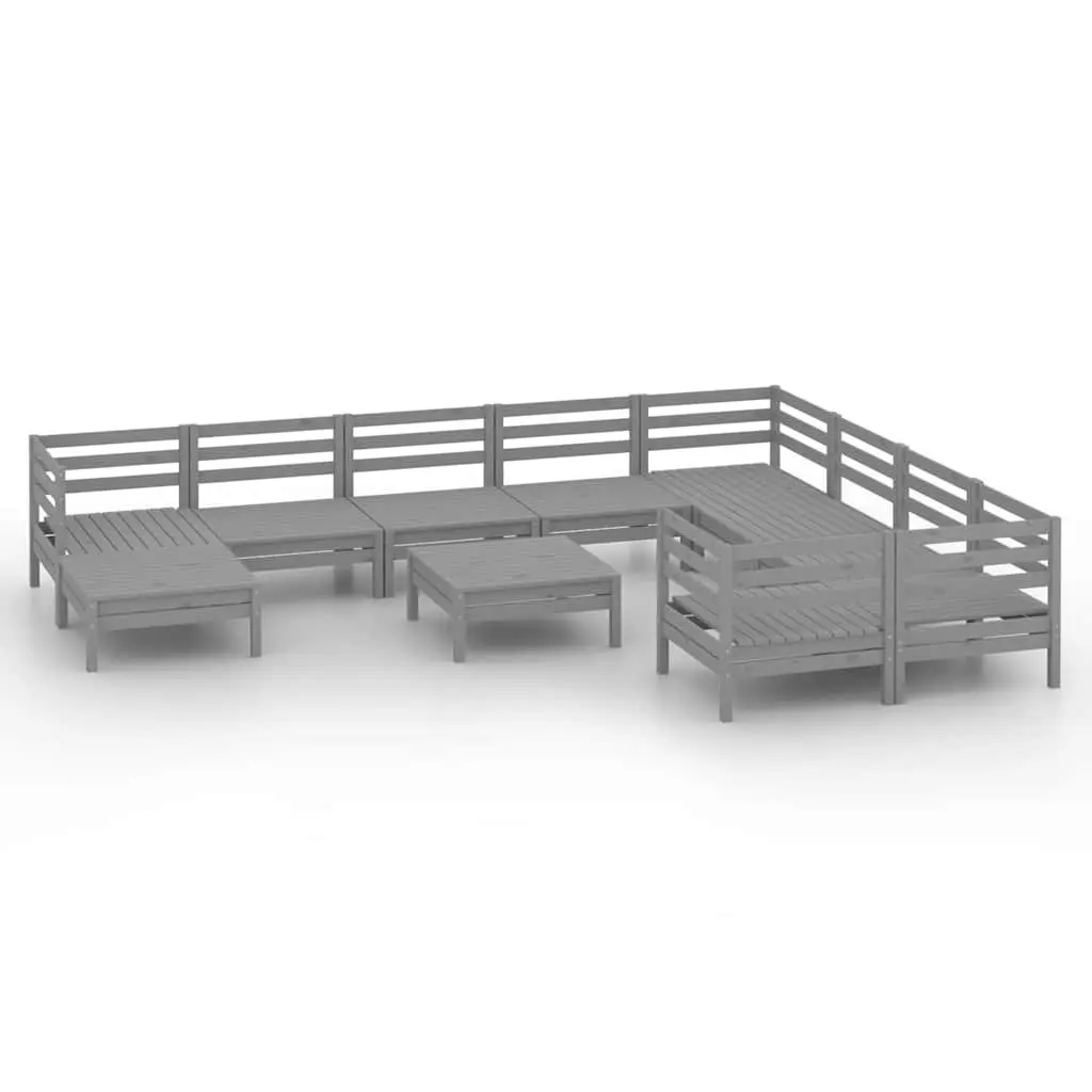 Garden Lounge Set Grey 11 Piece Wooden Patio Sofa Modular Outdoor Furniture