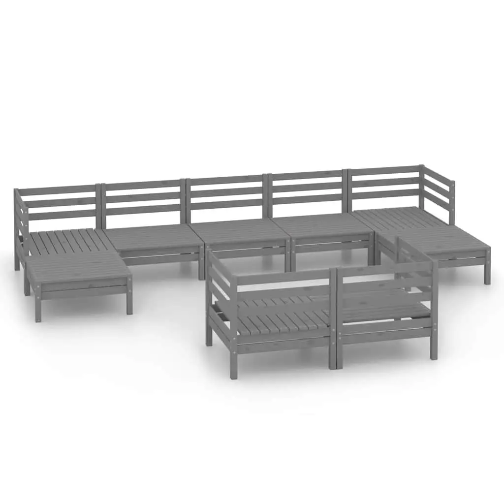 Garden Lounge Set Modular Outdoor Sofa 9 Piece Grey Wooden