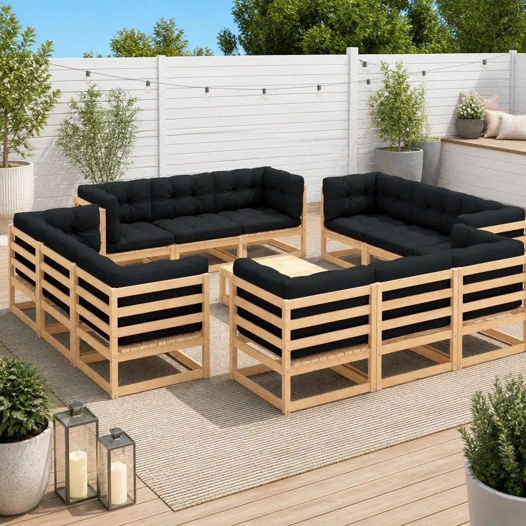 Outdoor Garden Lounge Set 13 Piece Solid Pinewood Anthracite with Cushions
