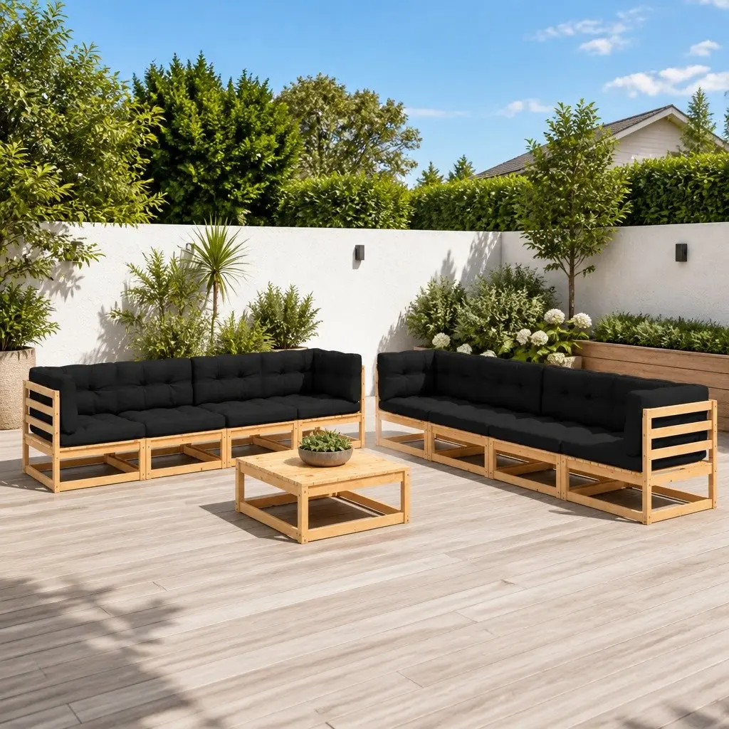 9 Piece Garden Lounge Set Outdoor Furniture Pinewood Sofa Anthracite with Cushions