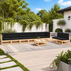 Reliable 9 Piece Garden Lounge Set with Cushions, Anthracite (73 chars)