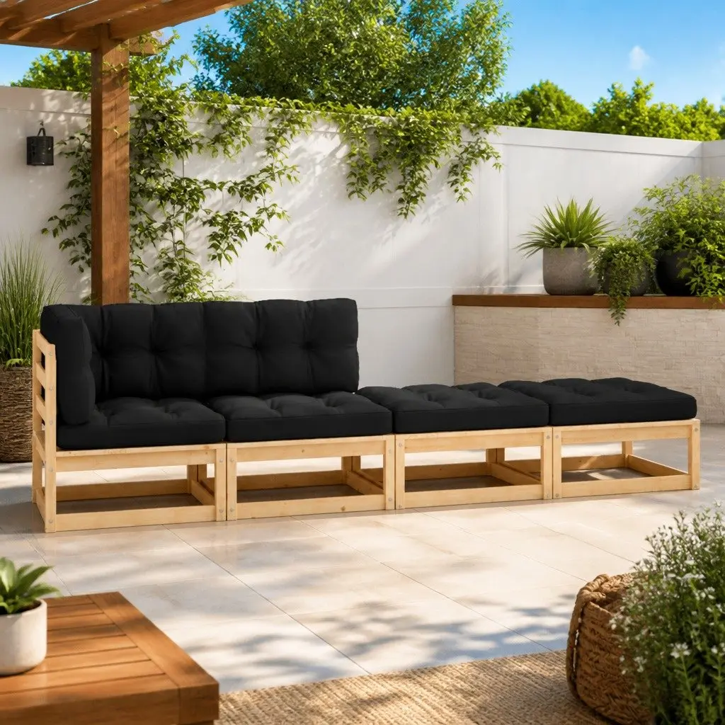 4 Piece Garden Lounge Set Outdoor Furniture Pinewood Sofa Anthracite with Cushions