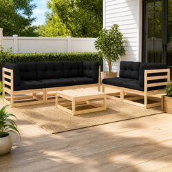 6 Piece Garden Lounge Set Outdoor Furniture Sofa with Cushions Solid Pinewood