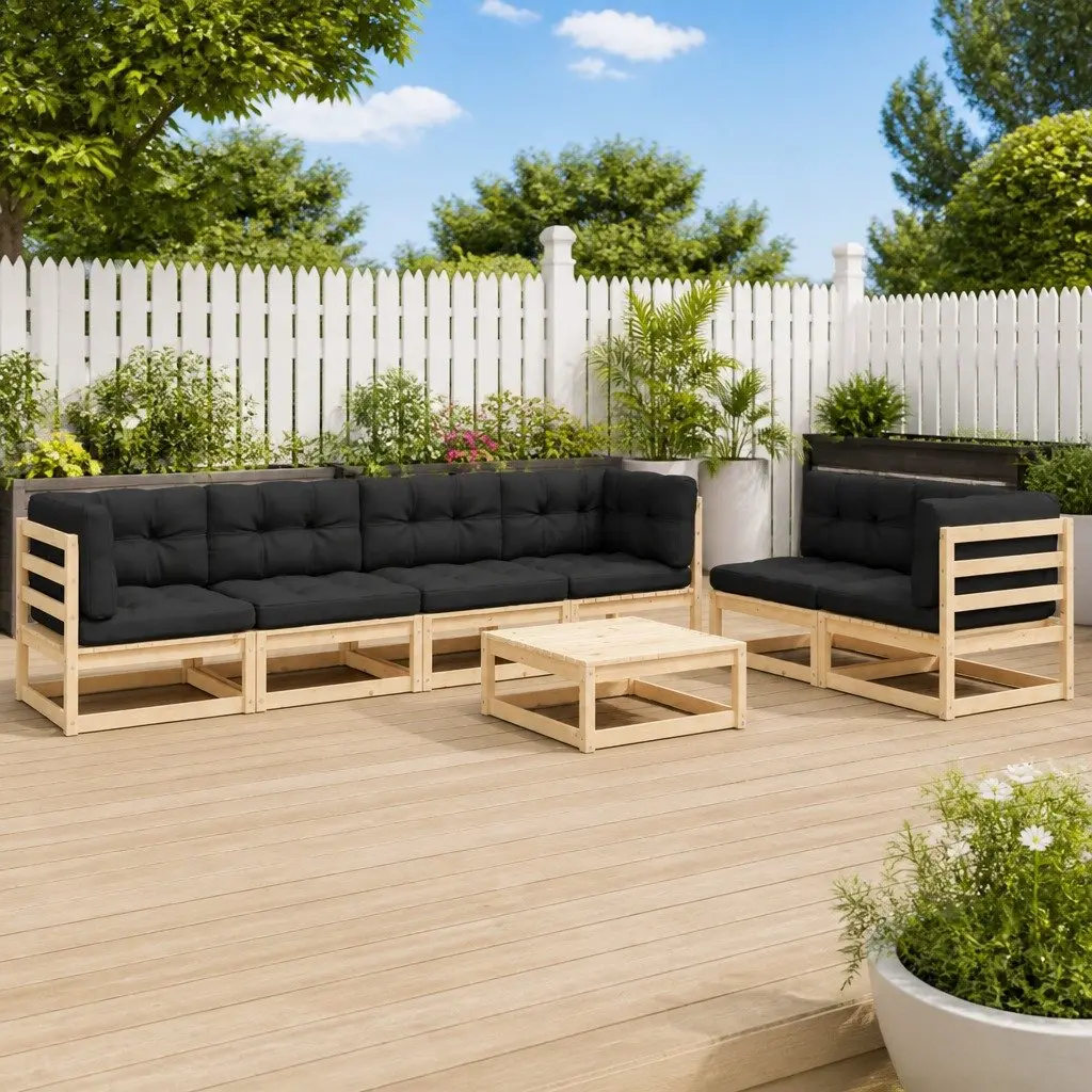 7 Piece Garden Lounge Set Outdoor Furniture Pinewood Sofa with Cushions Anthracite