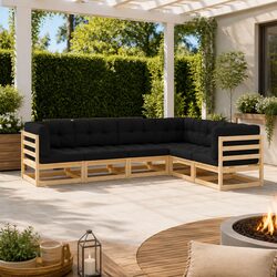 6 Piece Outdoor Garden Lounge Set with Cushions Solid Pinewood Anthracite