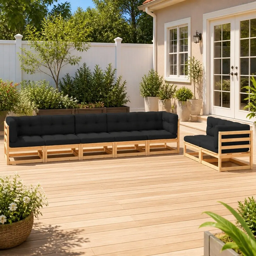 7 Piece Garden Lounge Set Outdoor Furniture with Cushions Solid Pinewood Anthracite