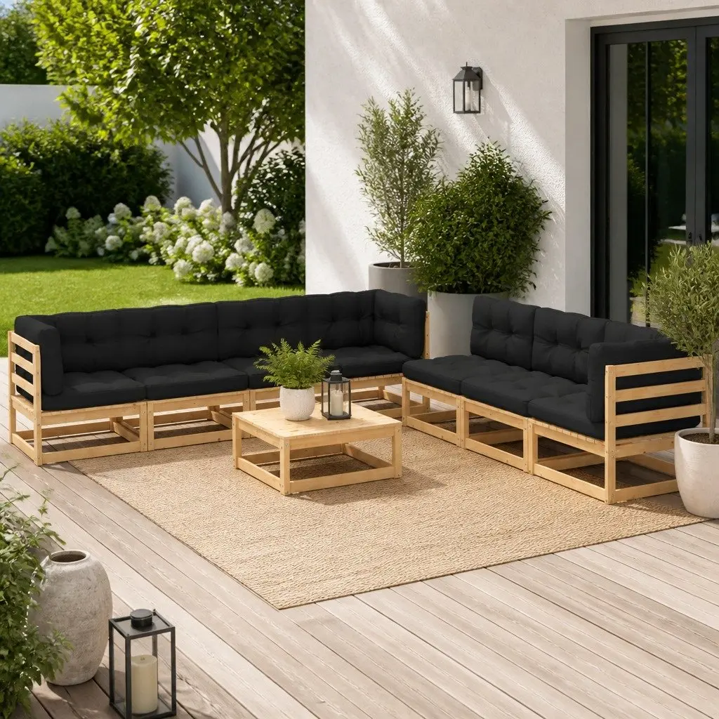 Garden Lounge Set Modular Outdoor Furniture 8 Piece Anthracite Pinewood