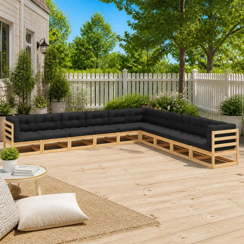 10 Piece Garden Lounge Set Cushions Solid Pinewood Anthracite Outdoor