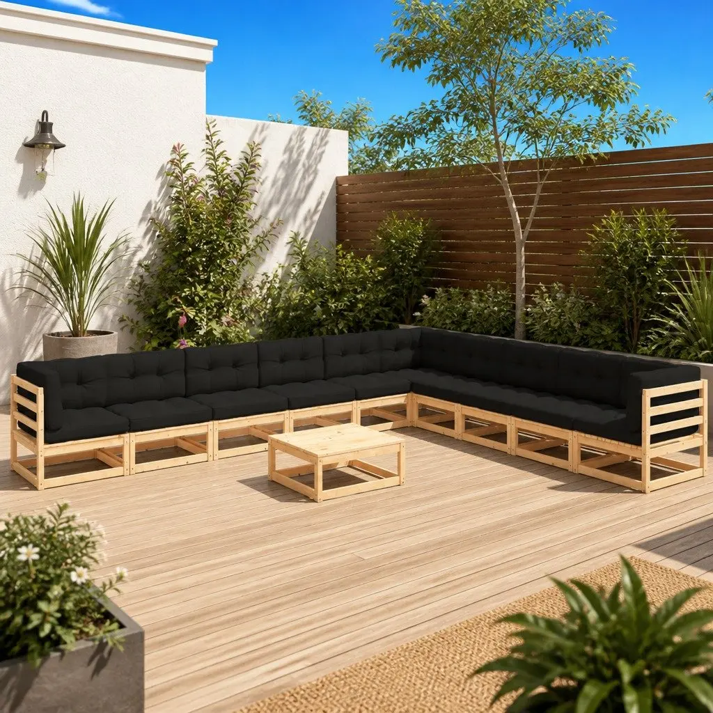 11 Piece Garden Lounge Set Cushions Solid Pinewood Anthracite
