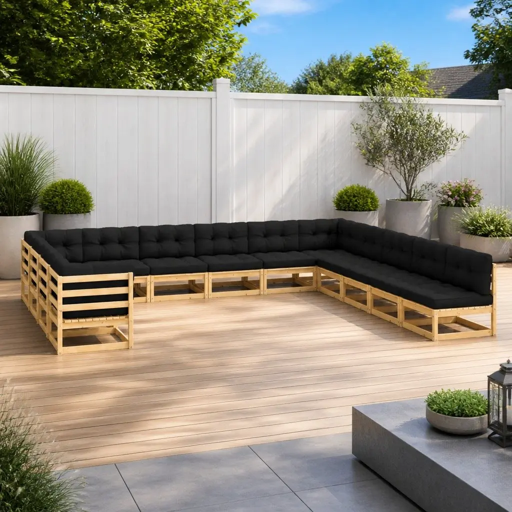Garden Lounge Set 13 Piece Pinewood Pallet Sofa Outdoor Furniture Anthracite