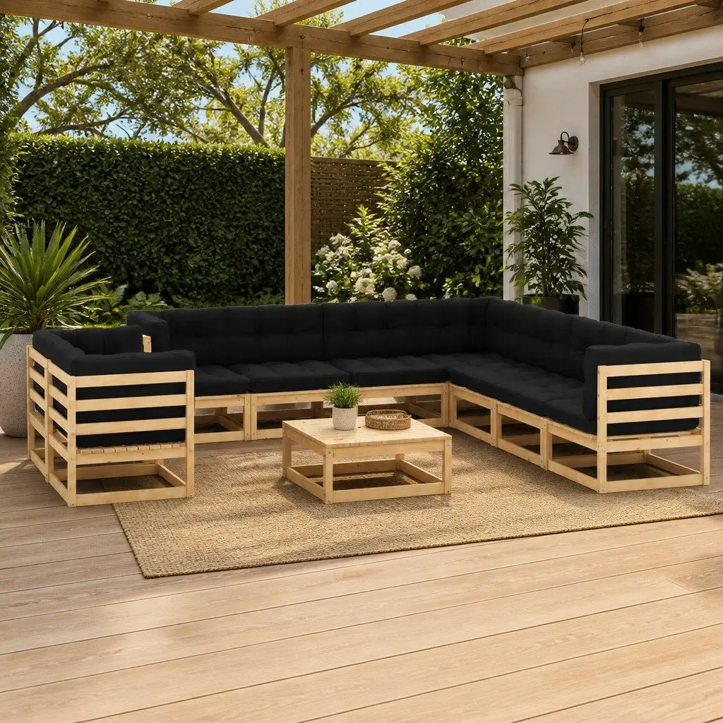 Garden Lounge Set 10 Piece Modular Pallet Sofa Outdoor Furniture Anthracite Pinewood