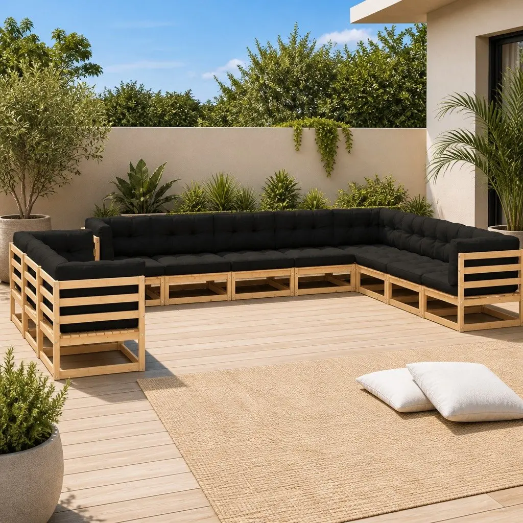 Garden Lounge Set 11 Piece Outdoor Furniture Patio Sofa with Cushions Anthracite Pinewood