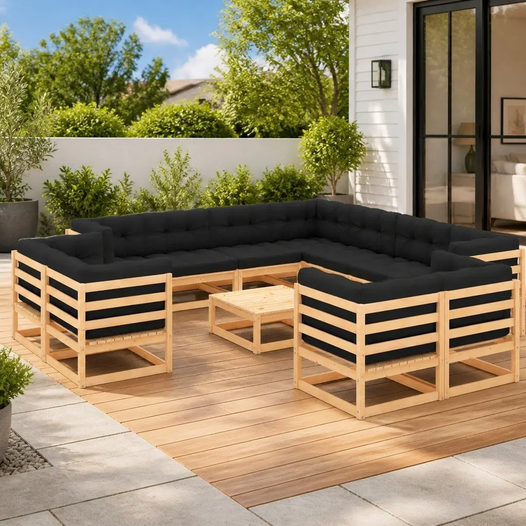 Garden Lounge Set Modular Pallet Sofa Anthracite 12 Piece Outdoor Patio Furniture
