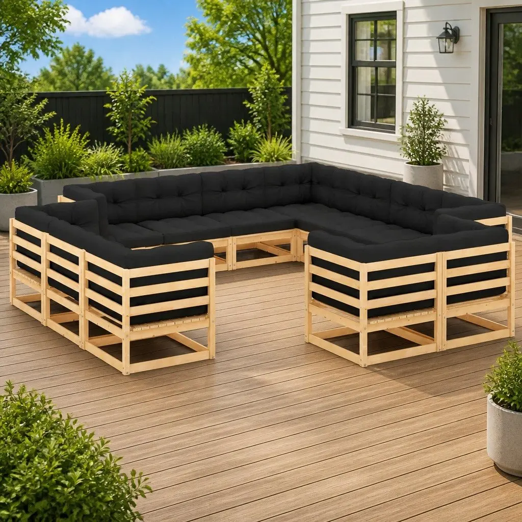 Garden Lounge Set 12 Piece Outdoor Furniture Pallet Sofa with Cushions Anthracite