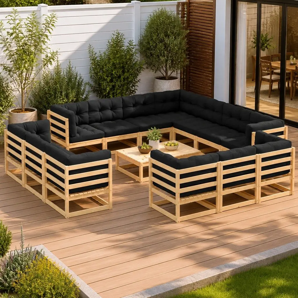 Garden Lounge Set Modular Sofa 14 Piece Outdoor Patio Furniture Pinewood Anthracite