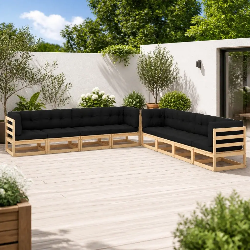 Outdoor Patio Sofa Set 8 Piece Modular Pinewood Garden with Anthracite Cushions