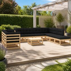 Garden Lounge Set 11 Piece Outdoor Patio Furniture Pallet Sofa with Cushions