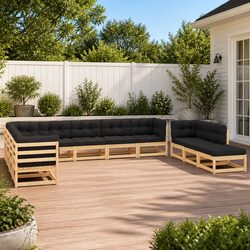 Comfortable 11-Piece Pinewood Garden Lounge Set